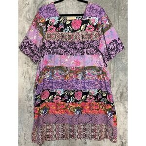 LA Cera Dress XL Purple Floral Pockets Cotton Mumu Artsy Cottagecore‎ Bohemian